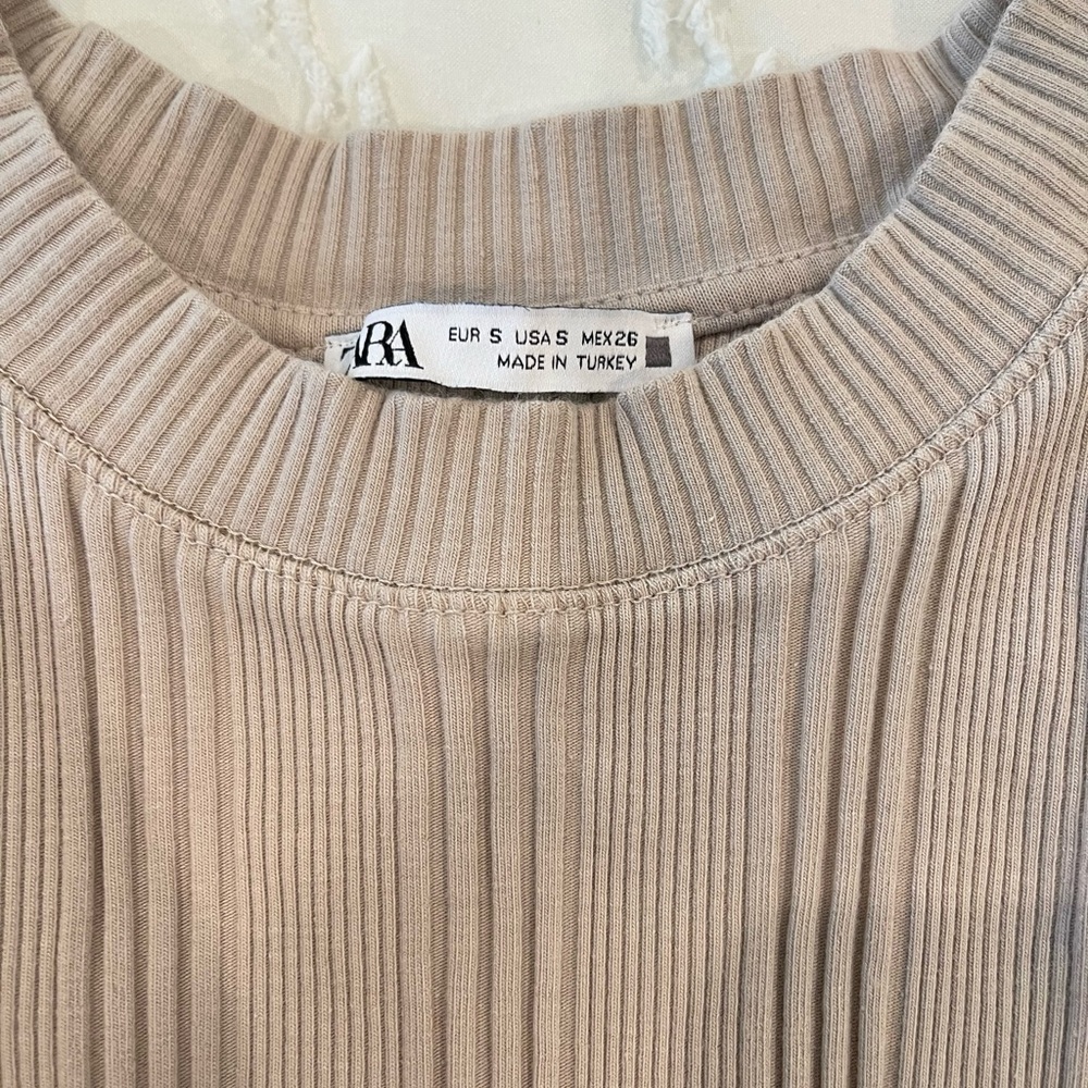 Zara Ribbed Beige Top